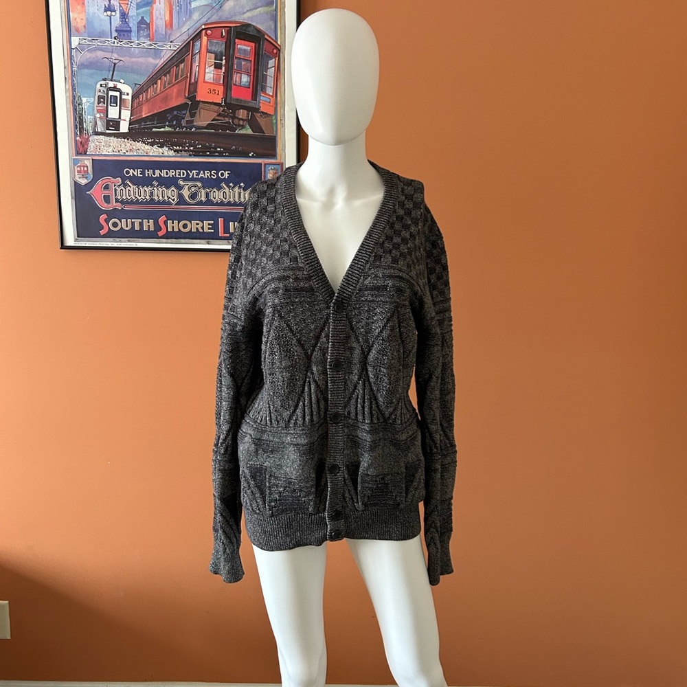 TWENTYONE MEN multi-gray patterned mens cardigan sweater